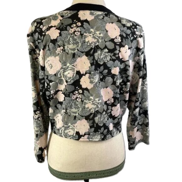 Sauci Vintage Cardigan Blouse Jacket Lightweight Cotton Blend Floral Rose Size L - Picture 4 of 12